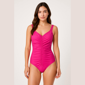 Maxine Of Hollywood Bright Pink Ruched Swimsuit